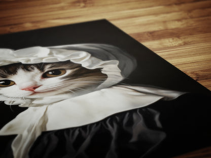 Gothic Kitten Portrait, Dark Academia Wall Decor, Funny Royal Pet Painting, Vintage Animal Lover Gift, Quirky Feline Cat Art Print