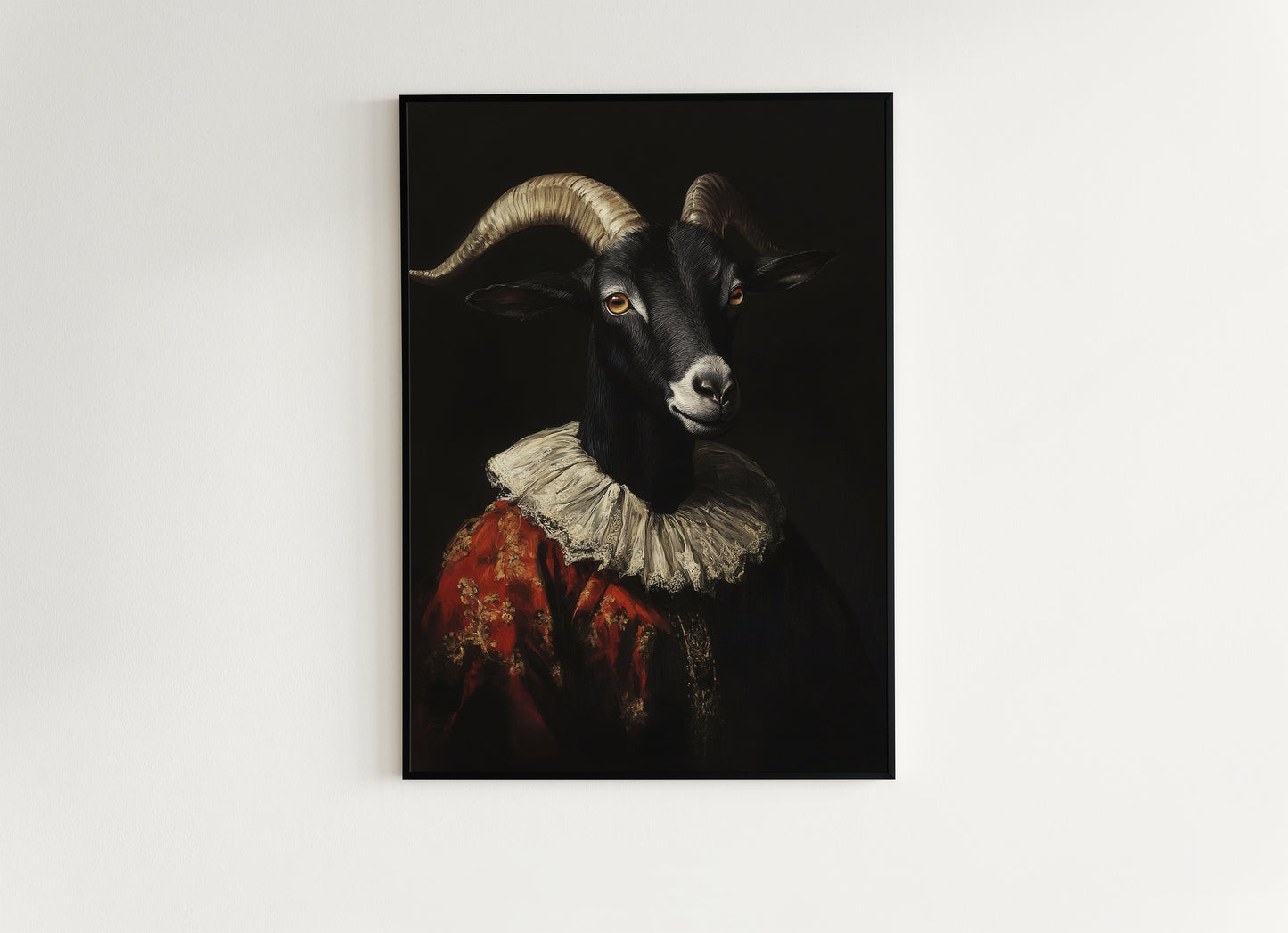 Gothic Black Goat Portrait, Dark Academia Witchy Wall Decor, Royal Pet Painting, Vintage Animal Lover Gift, Quirky Black Phillip Art Print