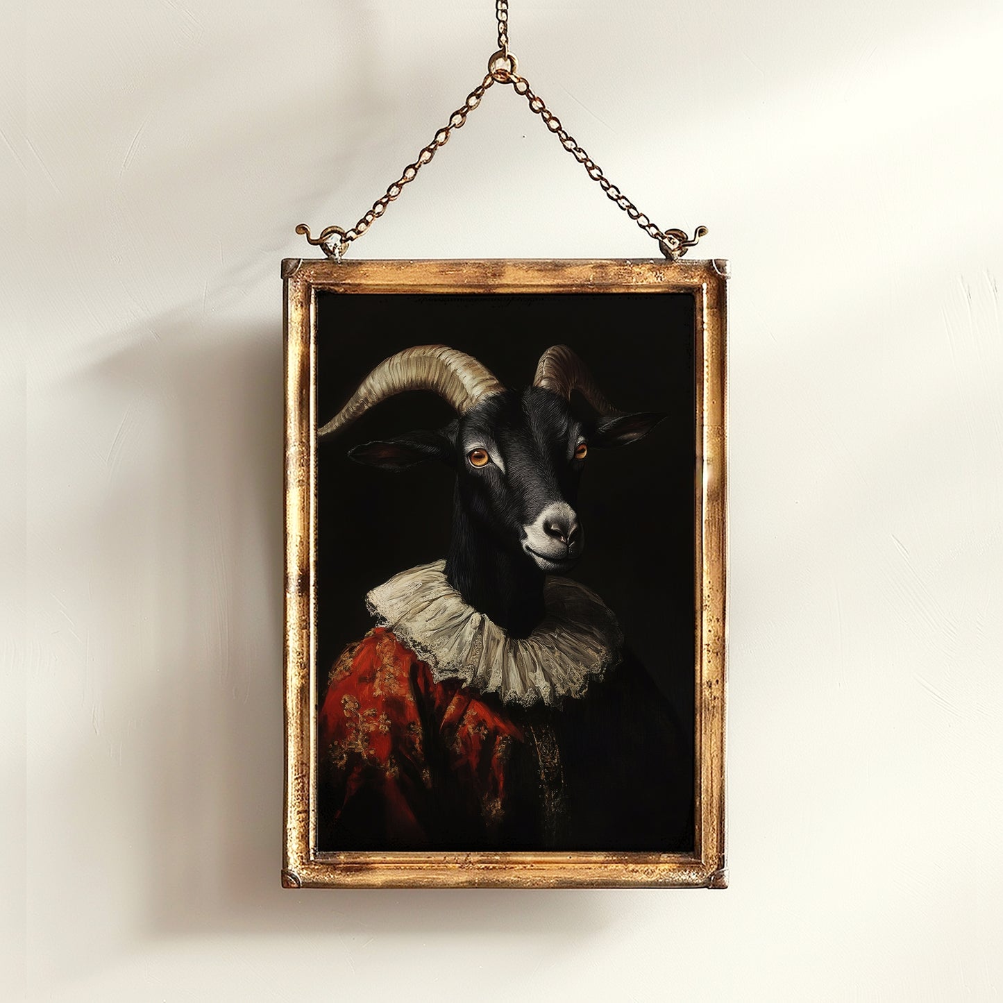 Gothic Black Goat Portrait, Dark Academia Witchy Wall Decor, Royal Pet Painting, Vintage Animal Lover Gift, Quirky Black Phillip Art Print