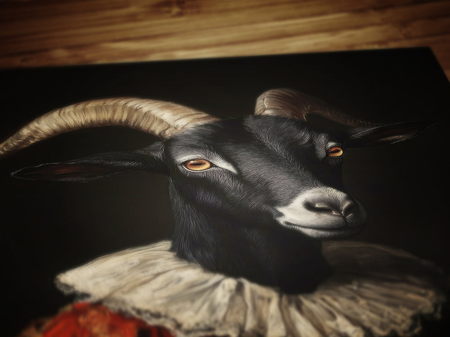 Gothic Black Goat Portrait, Dark Academia Witchy Wall Decor, Royal Pet Painting, Vintage Animal Lover Gift, Quirky Black Phillip Art Print