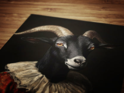 Gothic Black Goat Portrait, Dark Academia Witchy Wall Decor, Royal Pet Painting, Vintage Animal Lover Gift, Quirky Black Phillip Art Print