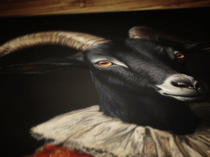 Gothic Black Goat Portrait, Dark Academia Witchy Wall Decor, Royal Pet Painting, Vintage Animal Lover Gift, Quirky Black Phillip Art Print