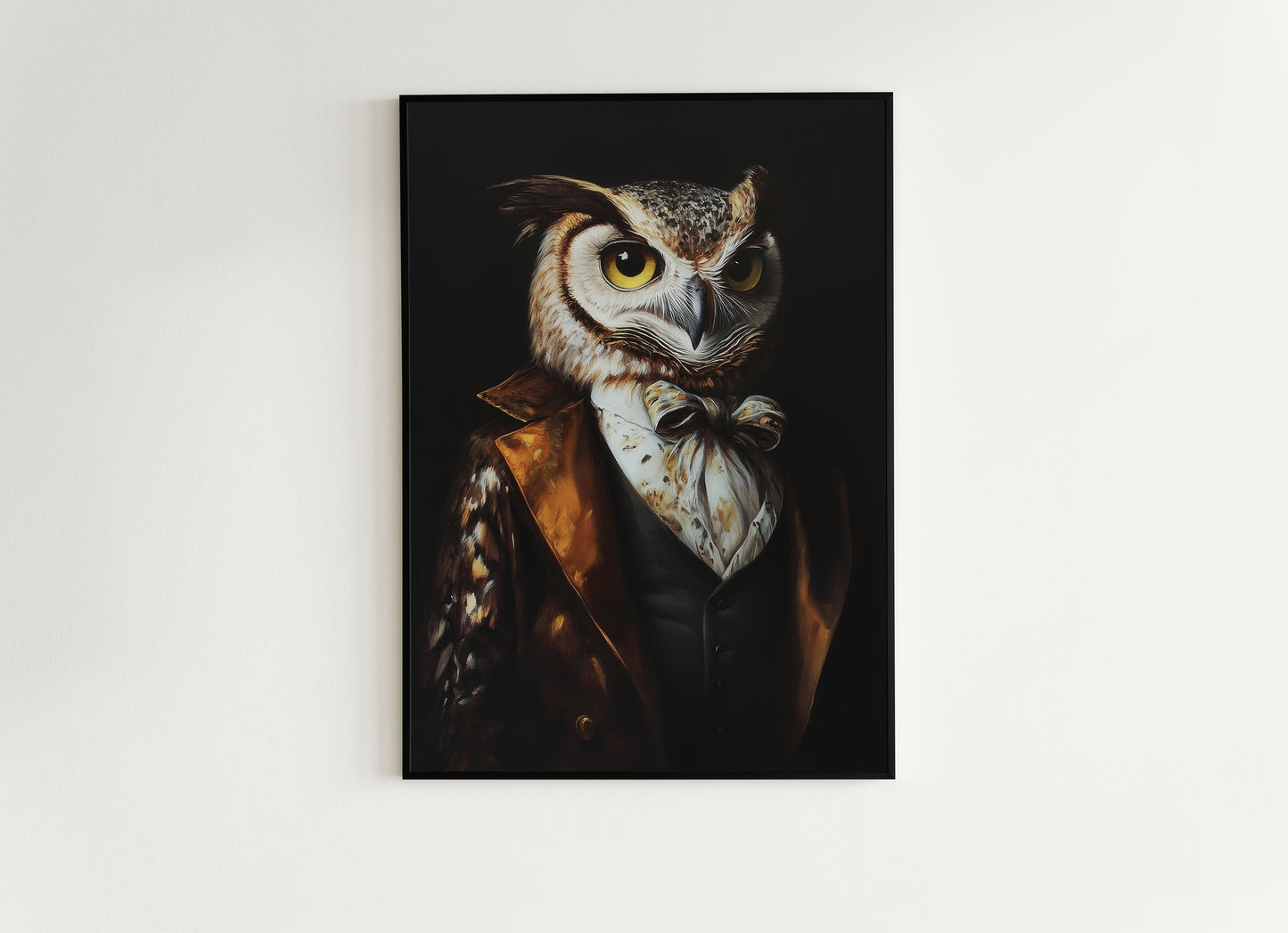 Gothic Owl Portrait, Dark Academia Wall Decor, Funny Royal Pet Painting, Vintage Animal Lover Gift, Quirky Raptor Bird Art Print