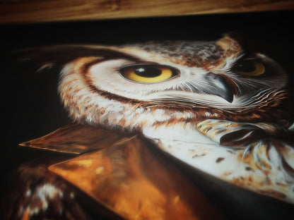 Gothic Owl Portrait, Dark Academia Wall Decor, Funny Royal Pet Painting, Vintage Animal Lover Gift, Quirky Raptor Bird Art Print