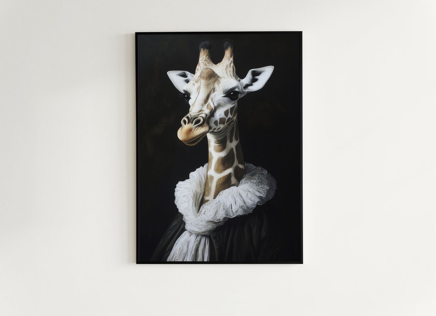 Gothic Giraffe Portrait, Dark Academia Wall Decor, Funny Royal Pet Painting, Vintage Animal Lover Gift, Quirky Giraffe Art Print