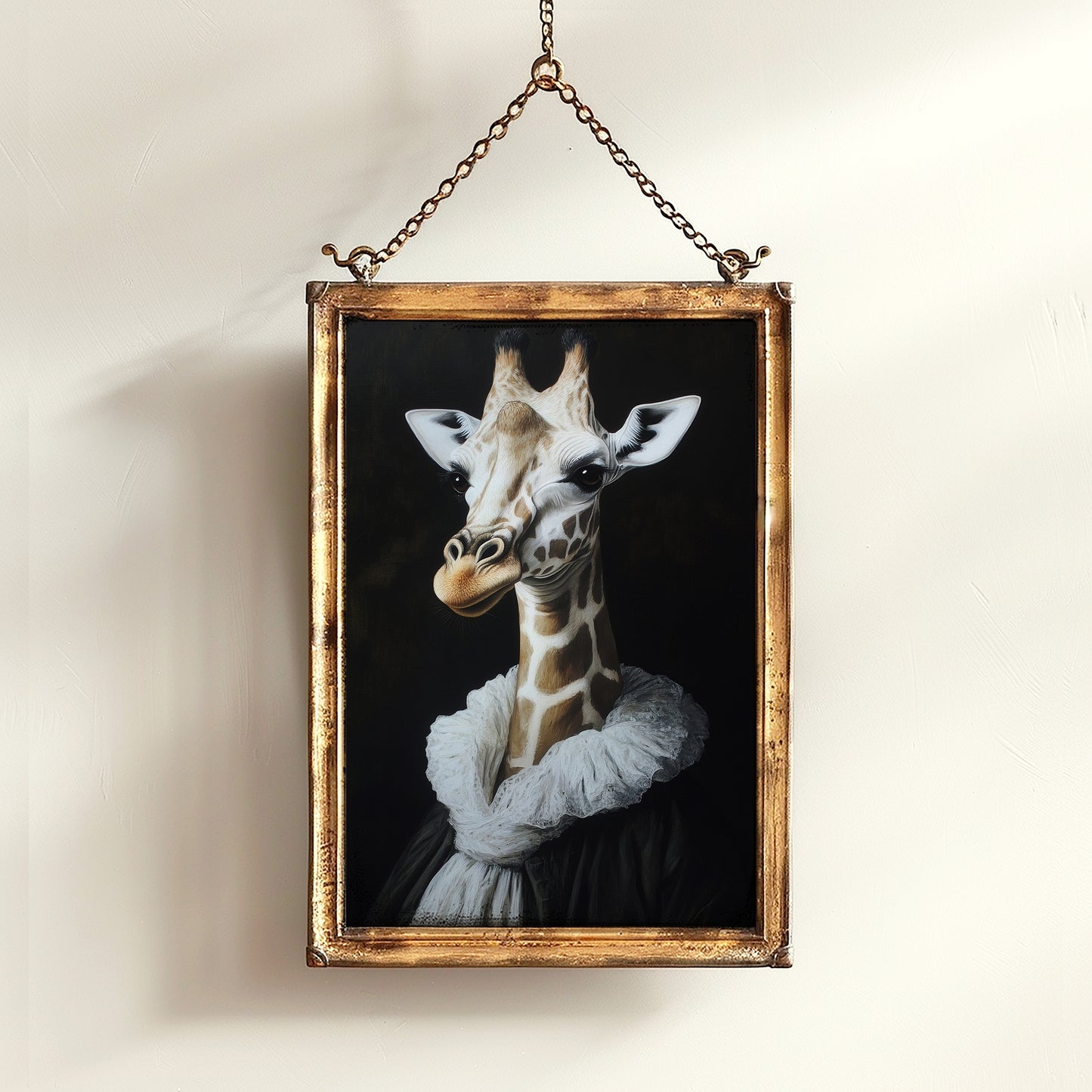 Gothic Giraffe Portrait, Dark Academia Wall Decor, Funny Royal Pet Painting, Vintage Animal Lover Gift, Quirky Giraffe Art Print
