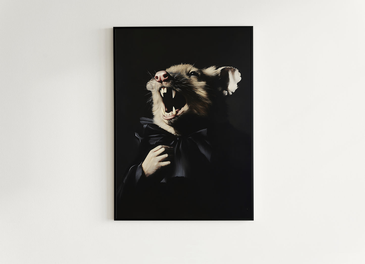 Gothic Vampire Possum Portrait, Dark Academia Wall Decor, Funny Royal Pet Painting, Vintage Animal Lover Gift, Quirky Opossum Art Print