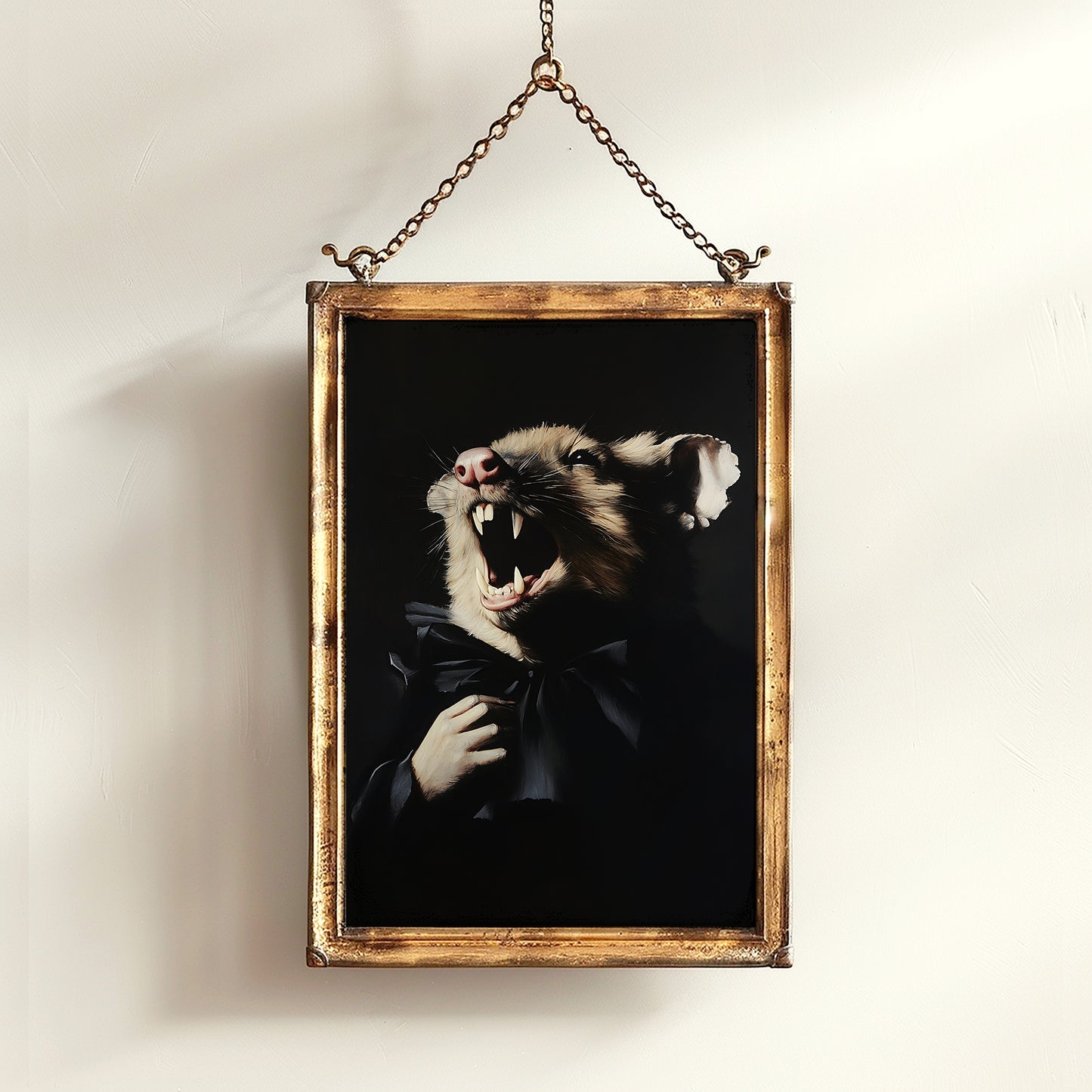 Gothic Vampire Possum Portrait, Dark Academia Wall Decor, Funny Royal Pet Painting, Vintage Animal Lover Gift, Quirky Opossum Art Print