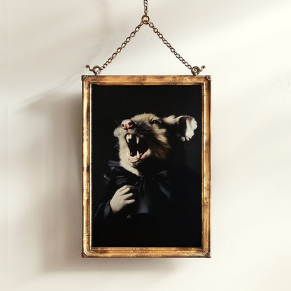 Gothic Vampire Possum Portrait, Dark Academia Wall Decor, Funny Royal Pet Painting, Vintage Animal Lover Gift, Quirky Opossum Art Print