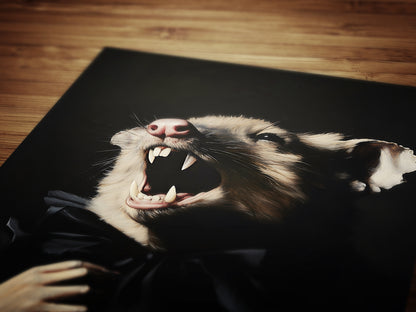 Gothic Vampire Possum Portrait, Dark Academia Wall Decor, Funny Royal Pet Painting, Vintage Animal Lover Gift, Quirky Opossum Art Print