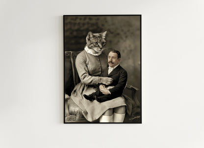 The Lap Chap, Victorian Cat Lady Surreal Poster, Whimsigoth Animal Portrait, Creepy Cute Wall Art Print, Quirky Dark Academia, Weird Gifts
