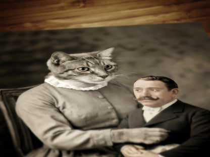 The Lap Chap, Victorian Cat Lady Surreal Poster, Whimsigoth Animal Portrait, Creepy Cute Wall Art Print, Quirky Dark Academia, Weird Gifts