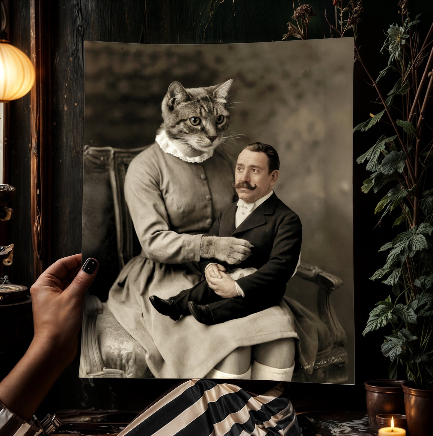 The Lap Chap, Victorian Cat Lady Surreal Poster, Whimsigoth Animal Portrait, Creepy Cute Wall Art Print, Quirky Dark Academia, Weird Gifts