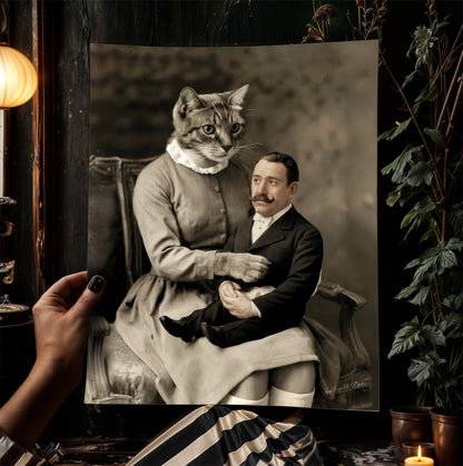 The Lap Chap, Victorian Cat Lady Surreal Poster, Whimsigoth Animal Portrait, Creepy Cute Wall Art Print, Quirky Dark Academia, Weird Gifts