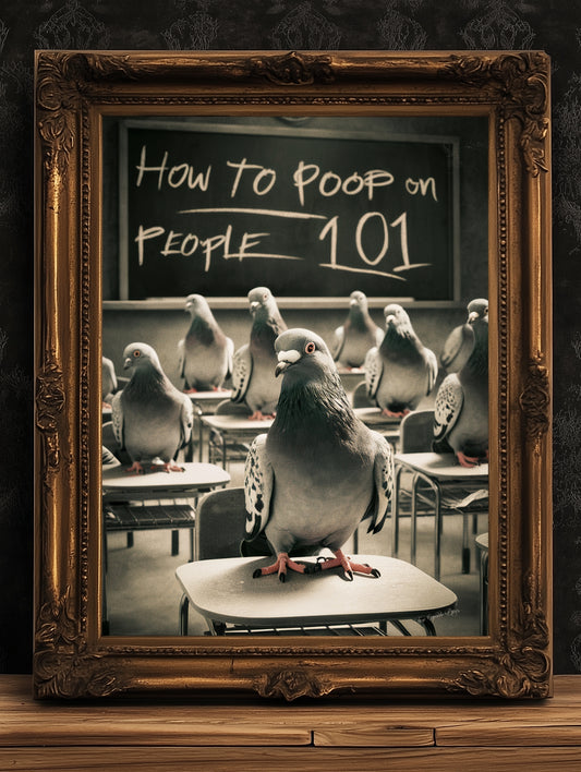 Funny Bathroom Print, Pigeon 101 How to Poop On People, Funny Toilet Wall Art, Bathroom Wall Decor, Weird Humorous Prints
