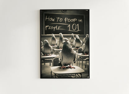 Funny Bathroom Print, Pigeon 101 How to Poop On People, Funny Toilet Wall Art, Bathroom Wall Decor, Weird Humorous Prints