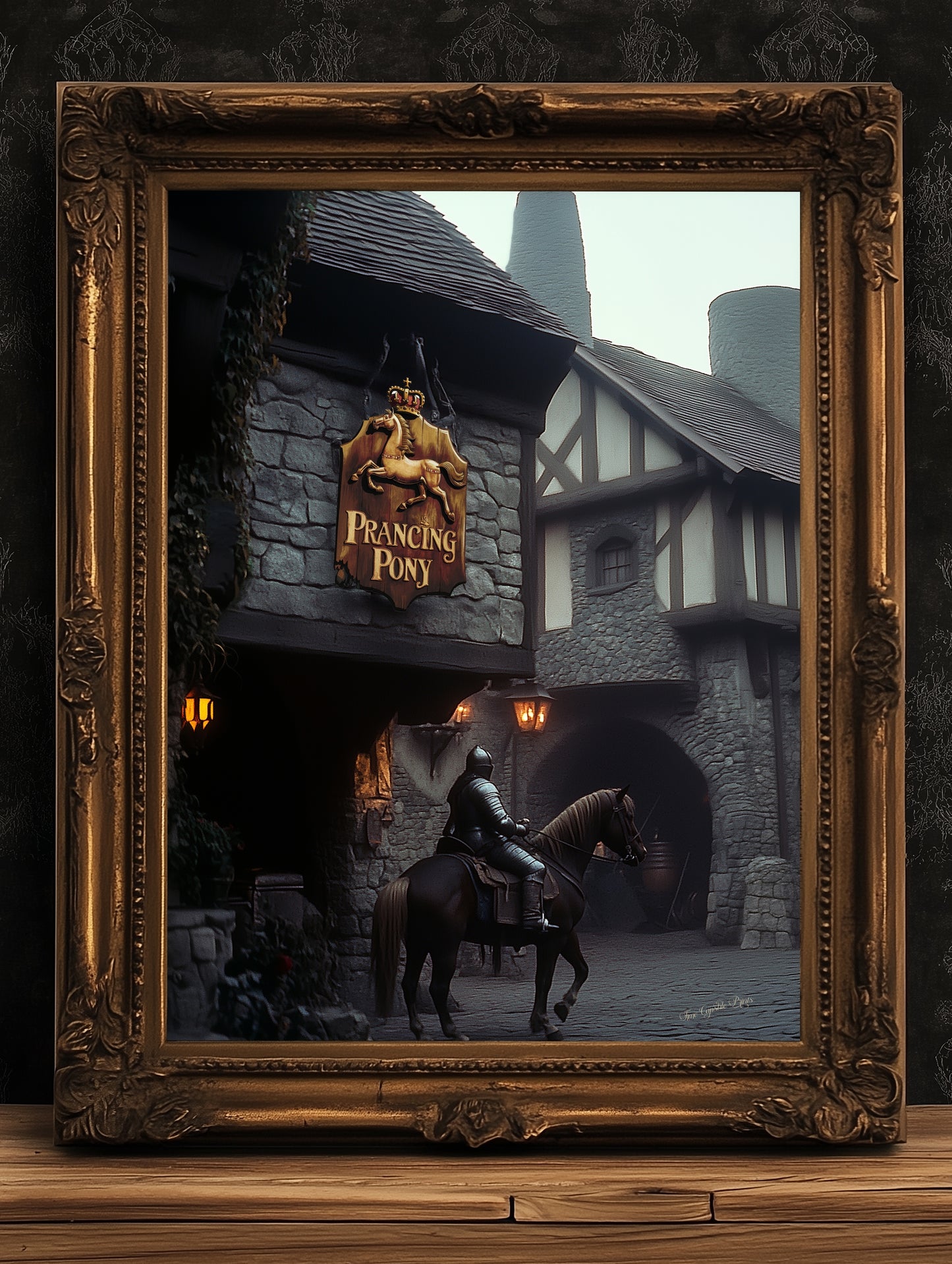 The Prancing Pony Inn Poster, Medieval Knight, Gothic Fantasy Warrior Wall Decor, Epic Dark Knight Art Print, Medieval Castle Core Aesthetic