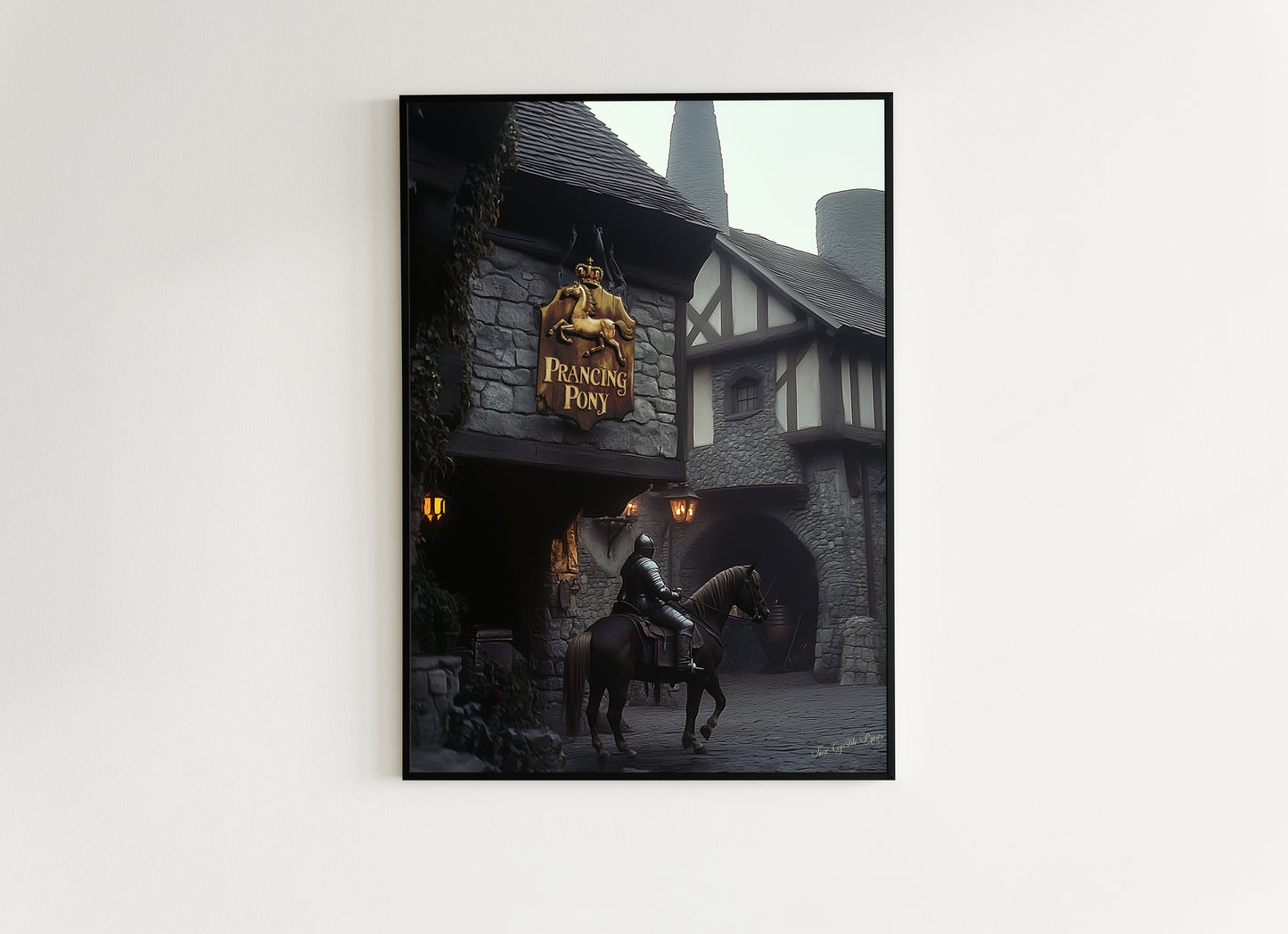The Prancing Pony Inn Poster, Medieval Knight, Gothic Fantasy Warrior Wall Decor, Epic Dark Knight Art Print, Medieval Castle Core Aesthetic
