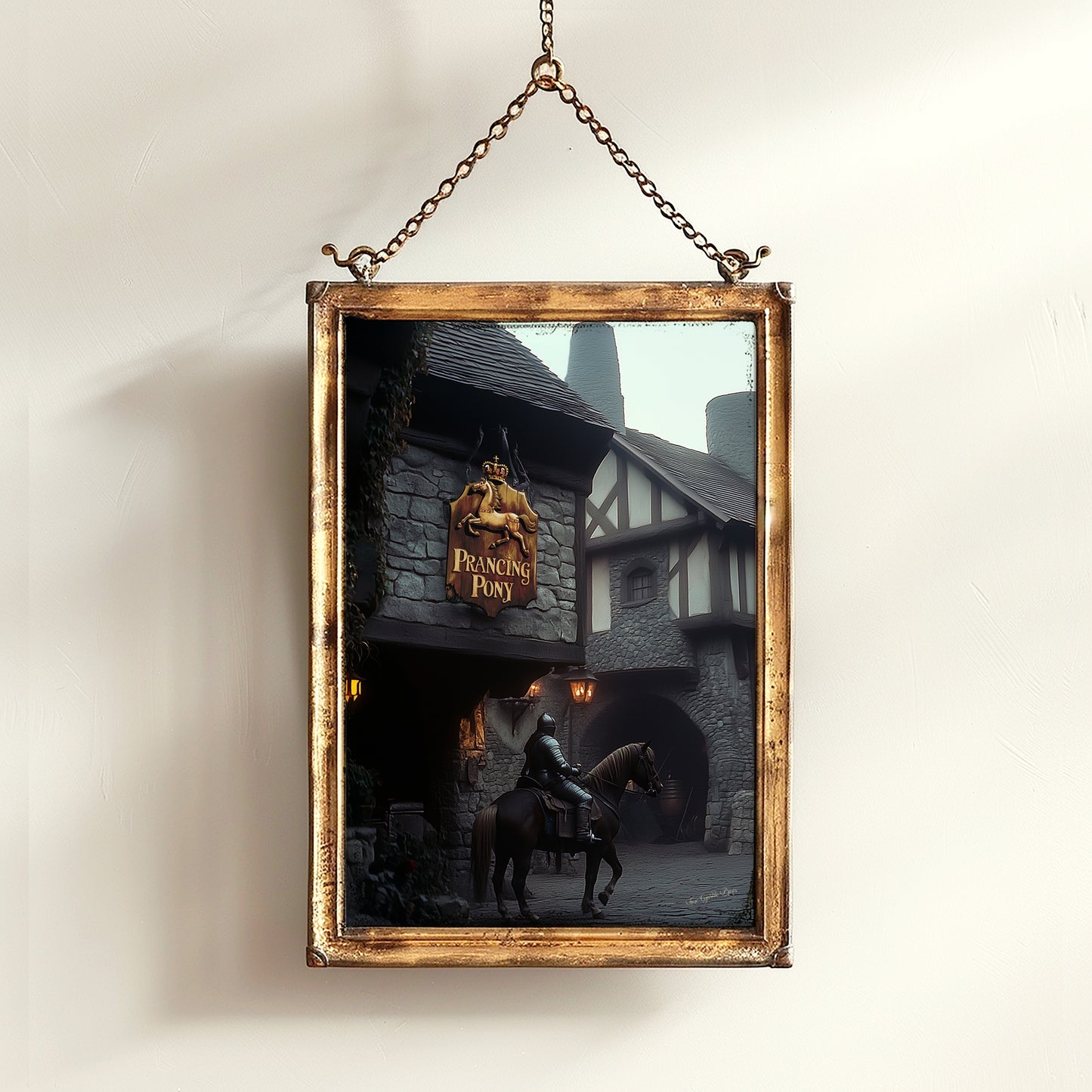 The Prancing Pony Inn Poster, Medieval Knight, Gothic Fantasy Warrior Wall Decor, Epic Dark Knight Art Print, Medieval Castle Core Aesthetic