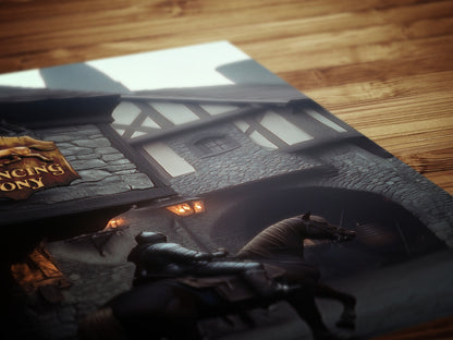 The Prancing Pony Inn Poster, Medieval Knight, Gothic Fantasy Warrior Wall Decor, Epic Dark Knight Art Print, Medieval Castle Core Aesthetic