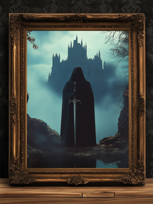 Medieval Knight Art Print, Gothic Fantasy Warrior Wall Decor, Epic Knight Artwork, Medieval Castle Core Aesthetic Poster, Whimsigoth decor