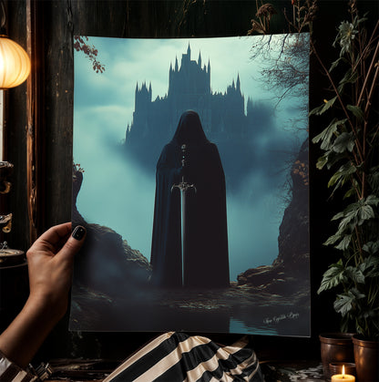 Medieval Knight Art Print, Gothic Fantasy Warrior Wall Decor, Epic Knight Artwork, Medieval Castle Core Aesthetic Poster, Whimsigoth decor