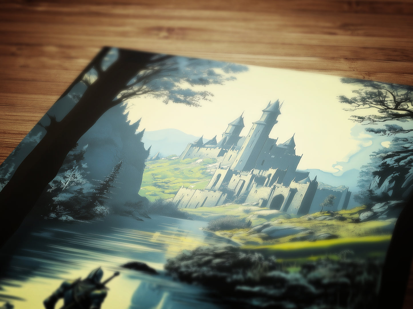 Medieval Knight And Medieval Distant Castle Art Print, Gothic Fantasy Warrior Wall Decor, Epic Knight Artwork, Castle Core Aesthetic Poster