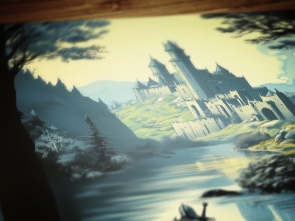 Medieval Knight And Medieval Distant Castle Art Print, Gothic Fantasy Warrior Wall Decor, Epic Knight Artwork, Castle Core Aesthetic Poster