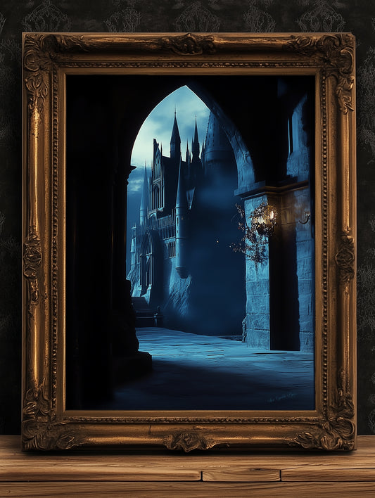 Wizarding School Hallway, Medieval Magic Castle, Illustration For Book Nerd Wall Decor, Dark Academia Witchy Gift Fantasy Fan Art