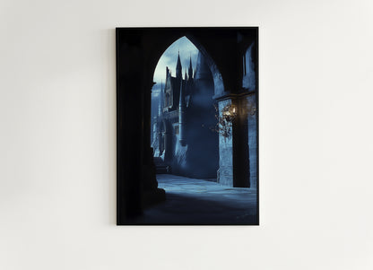 Wizarding School Hallway, Medieval Magic Castle, Illustration For Book Nerd Wall Decor, Dark Academia Witchy Gift Fantasy Fan Art