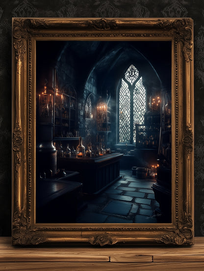 Potions Classroom Art Print, Dungeon Apothecary Poster, Wizarding World School, Magic Potions Class, Medieval Castle Core Poster