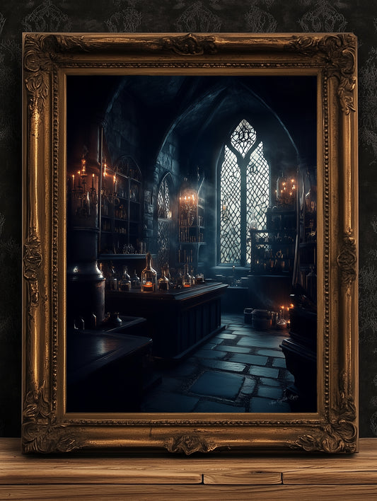 Potions Classroom Art Print, Dungeon Apothecary Poster, Wizarding World School, Magic Potions Class, Medieval Castle Core Poster