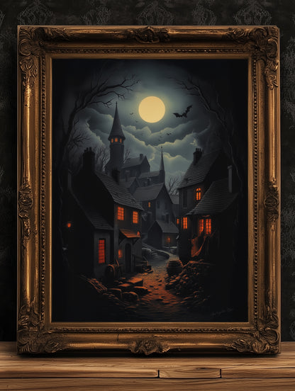 Medieval Magical Village, Medieval Castle Art Painting, Cauldron Entrance Castlecore Poster, Wizarding World School Wall Art Print,