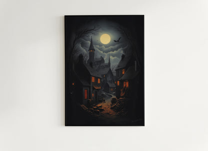 Medieval Magical Village, Medieval Castle Art Painting, Cauldron Entrance Castlecore Poster, Wizarding World School Wall Art Print,