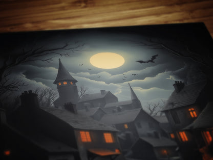 Medieval Magical Village, Medieval Castle Art Painting, Cauldron Entrance Castlecore Poster, Wizarding World School Wall Art Print,