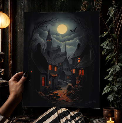 Medieval Magical Village, Medieval Castle Art Painting, Cauldron Entrance Castlecore Poster, Wizarding World School Wall Art Print,