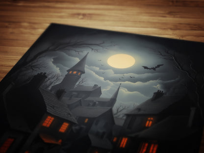 Medieval Magical Village, Medieval Castle Art Painting, Cauldron Entrance Castlecore Poster, Wizarding World School Wall Art Print,