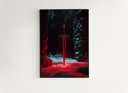 Excalibur Sword Wall Art, Legendary Weapon Fantasy Decor, Castle Core Medieval Knight Adventure, Fairycore Whimisigoth Decor Poster Print