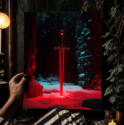 Excalibur Sword Wall Art, Legendary Weapon Fantasy Decor, Castle Core Medieval Knight Adventure, Fairycore Whimisigoth Decor Poster Print