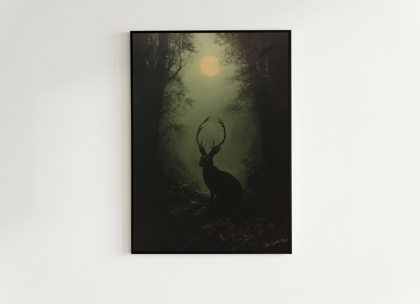 Jackalope Art Print Painting, Hare Hybrid Wall Decor, Mystical Woodland Animal Portrait, Cryptid Fairycore Wall Art