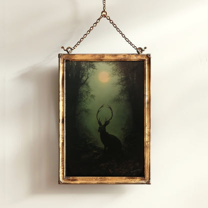 Jackalope Art Print Painting, Hare Hybrid Wall Decor, Mystical Woodland Animal Portrait, Cryptid Fairycore Wall Art