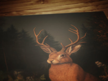 Floral Moody Jackalope Art Print, Surreal Hare Hybrid Wall Decor, Mystical Forest Animal Portrait, Cryptid Fairycore Wall Art