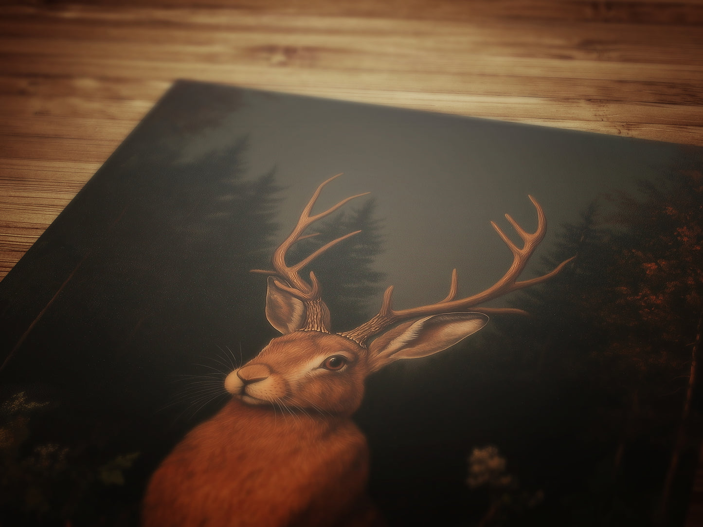 Floral Moody Jackalope Art Print, Surreal Hare Hybrid Wall Decor, Mystical Forest Animal Portrait, Cryptid Fairycore Wall Art