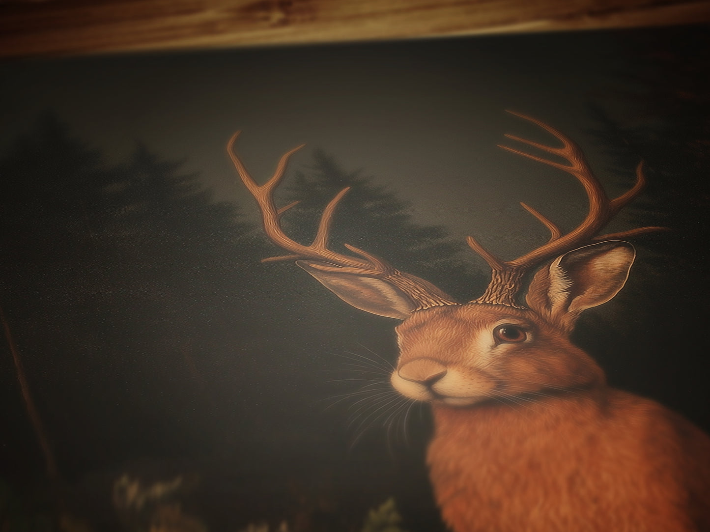 Floral Moody Jackalope Art Print, Surreal Hare Hybrid Wall Decor, Mystical Forest Animal Portrait, Cryptid Fairycore Wall Art