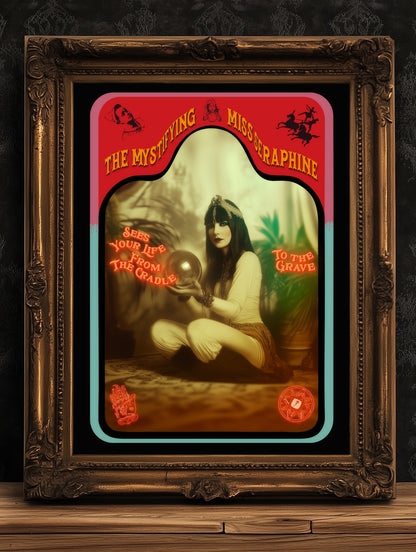 The Gypsy Fortune Teller, Whimsigoth Decor, Circus Wall Art, Retro Cabinet Card, Freakshow, Sideshow Print, Oddities & Curiosities Poster