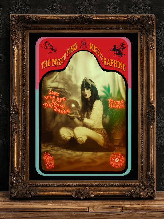 The Gypsy Fortune Teller, Whimsigoth Decor, Circus Wall Art, Retro Cabinet Card, Freakshow, Sideshow Print, Oddities & Curiosities Poster