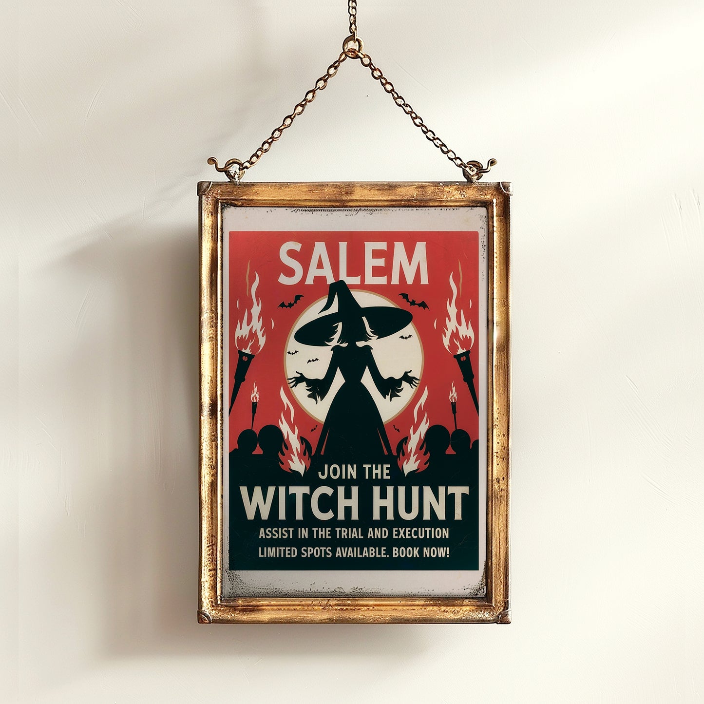 Salem Trials, Vintage Witch Hunt, Weird Quirky Travel Poster, Halloween Decor, Spooky Wall Art, Witchcraft Print, Haunted House Theme