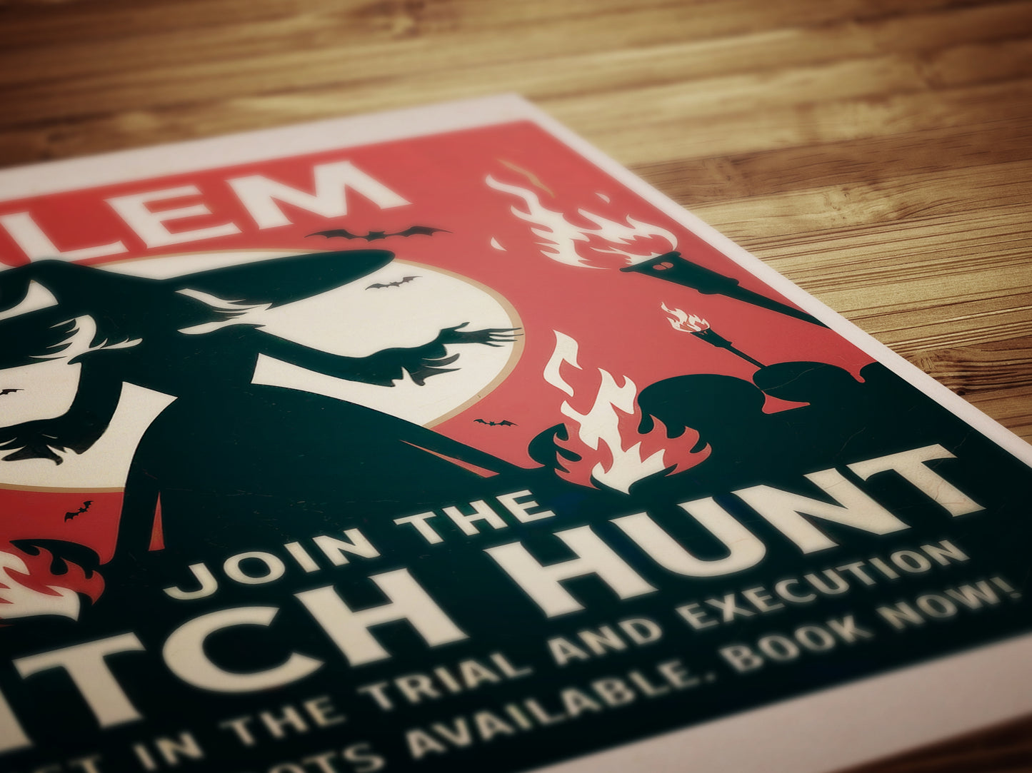 Salem Trials, Vintage Witch Hunt, Weird Quirky Travel Poster, Halloween Decor, Spooky Wall Art, Witchcraft Print, Haunted House Theme