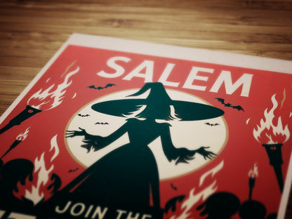 Salem Trials, Vintage Witch Hunt, Weird Quirky Travel Poster, Halloween Decor, Spooky Wall Art, Witchcraft Print, Haunted House Theme