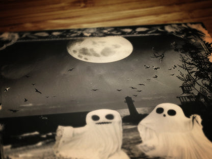 Ghost Couple Playing On the Beach, Vintage Poster, Cute Gothic Relationship, Dark Academia Decor, Spooky Goth Home Decor
